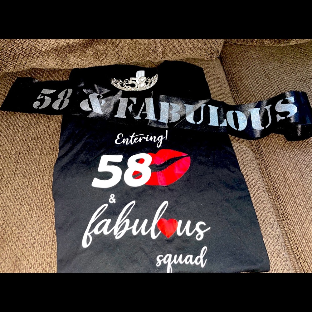 Women’s  58 And Fabulous T Shirt Black/ Sash And Crown Set Sz XL- New!!